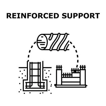 Reinforced support construction process showing foundation and piles Stock Illustration