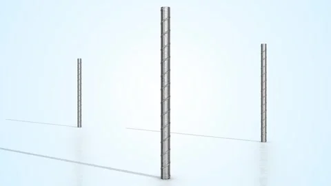 Reinforcement Bars on a Light Reflective Floor. Rebars 3D Animation. 4K Stock Footage 308453990