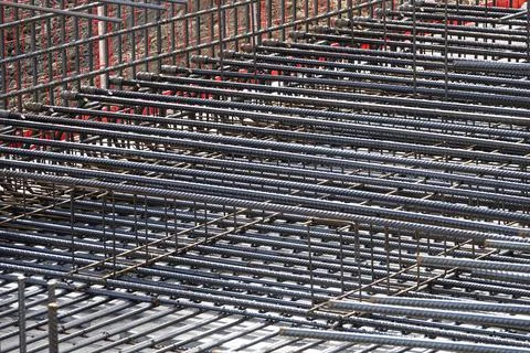 Reinforcement frame at a construction site. Stock Photos