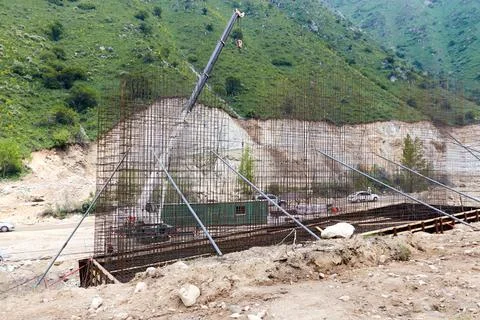 Reinforcement frame installed on the construction site Stock Photos