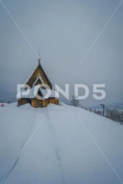 Reinli, Norway - March 26, 2018: Beautiful outdoor view of Reinli stave Church Stock Photos