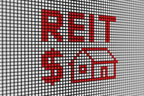 REIT text scoreboard blurred background 3d illustration Stock Illustration