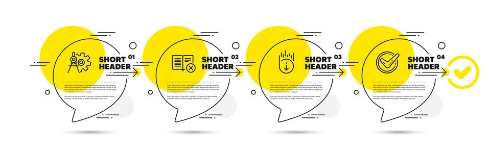 Reject book, Scroll down and Cogwheel dividers icons set. Confirmed sign. Vector Stock Illustration