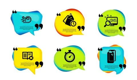 Reject book, Timer and Time management icons set. Search, Speedometer and Stock Illustration