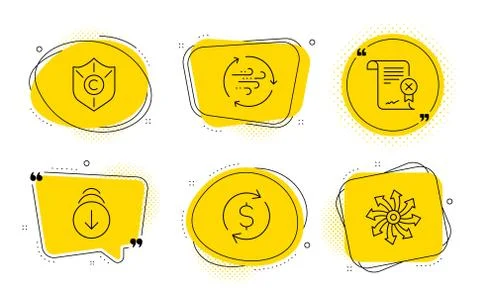 Reject certificate, Scroll down and Wind energy icons set. Vector Illustrazione stock