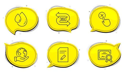 Reject click, Oil drop and 360 degree icons set. Edit document sign. Delete Stock Illustration