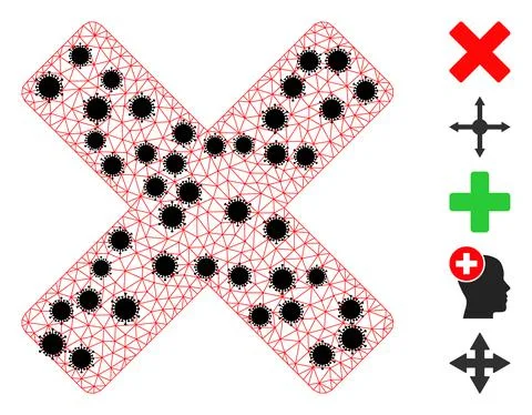 Reject Cross Polygonal Mesh Icon with Virus Nodes Illustrazione stock