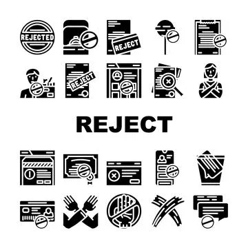 Reject deny document cancel icons set vector Illustrazione stock