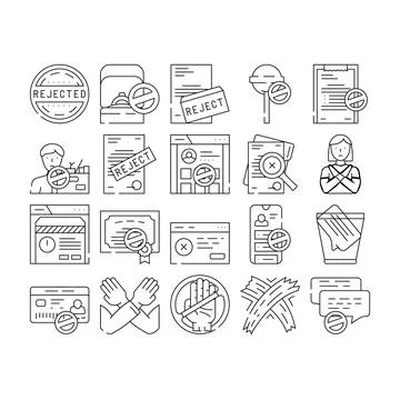 Reject deny document cancel icons set vector Stock Illustration