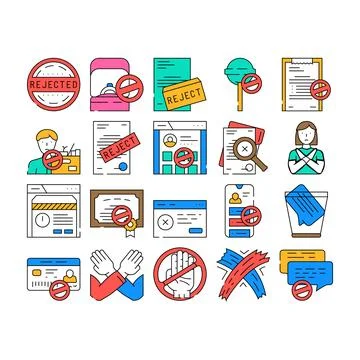 Reject deny document cancel icons set vector 库存插图