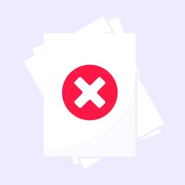 Reject document verification concept with paper sheets and red cross mark x NO Stock Illustration