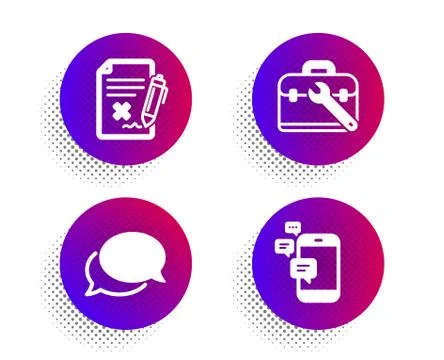 Reject file, Messenger and Tool case icons set. Communication sign. Vector Stock Illustration
