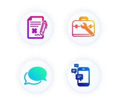 Reject file, Messenger and Tool case icons set. Communication sign. Vector Stock Illustration
