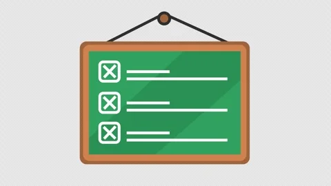 Rejected check mark on task management whiteboard icon in cartoon animation. Stock Footage 310972116