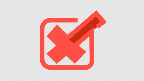 Rejected checkmark in cartoon animation. Error select validation icon. Stock Footage 314515931
