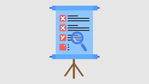Rejected checkmark on the error data presentation checklist icon in a cartoon Stock Footage 314792305