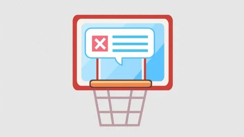 Rejected checkmark on failed basketball throw in cartoon animation. Stock Footage 302917153