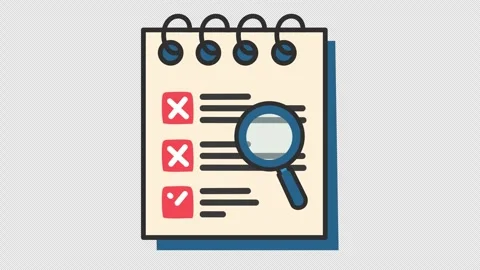 Rejected checkmark on failed document checklist analysis and review icon Stock Footage 311121123