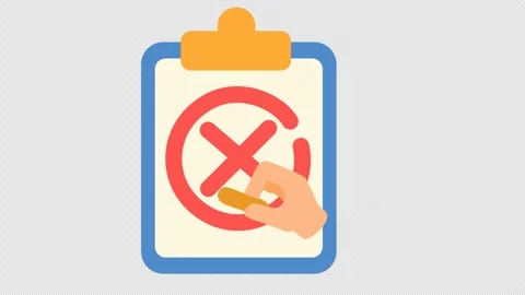 Rejected checkmark on a failed task clipboard icon in cartoon animation. Stock Footage 313189378