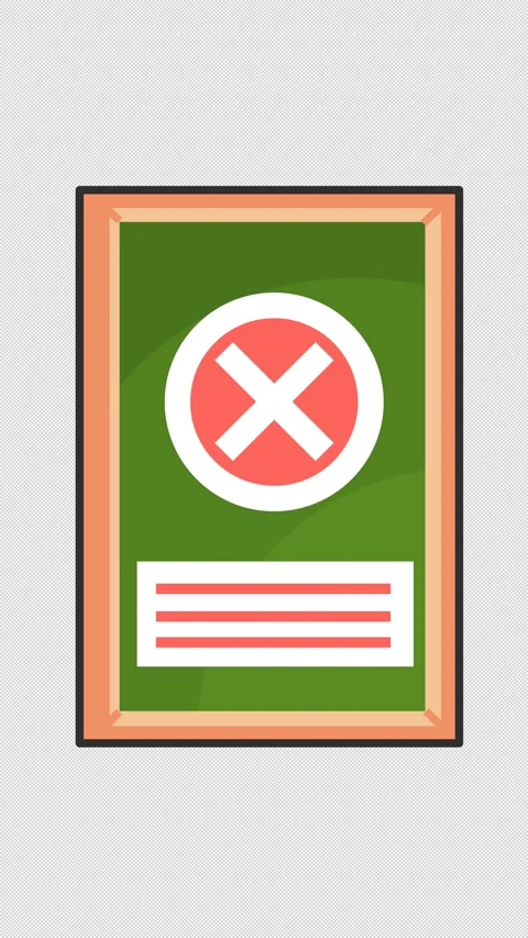 Rejected checkmark on task document checklist icon in a cartoon animation. Stock Footage 317114009