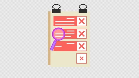 Rejected checkmark on task verification checklist icon in a cartoon animation. Stock Footage 316760007