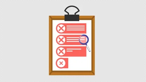 Rejected checkmark on verified task list icon in a cartoon animation. Stock Footage 316409610