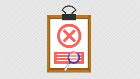 Rejected checkmark on verified task list icon in a cartoon animation. Stock Footage 316409659