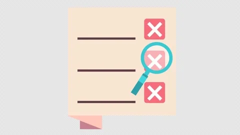 Rejected clipboard with wrong checklist and magnifying glass cartoon animation Video stock 306644149