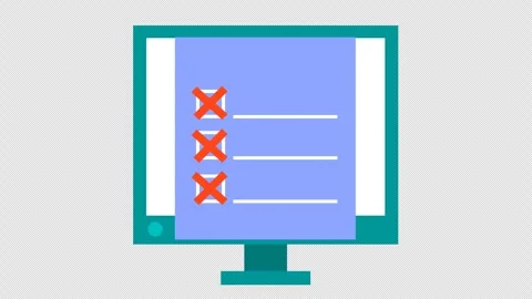Rejected computer checklist with cross checkmark in cartoon animation. Stock Footage 306247764