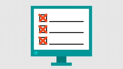 Rejected computer checklist with cross checkmark in cartoon animation. Stock Footage 306247791
