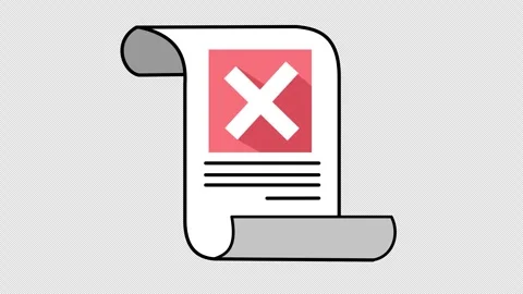 Rejected document icon. Wrong checkmark on error verification paper in cartoon Stock Footage 307319926