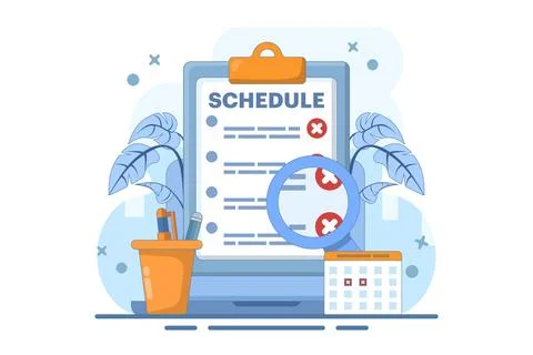 Rejected schedule concept. Schedule board with cross. 스톡 일러스트
