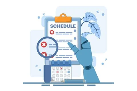 Rejected schedule concept. Schedule board with cross. Stock Illustration