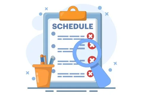 Rejected schedule concept. Schedule board with cross. 스톡 일러스트