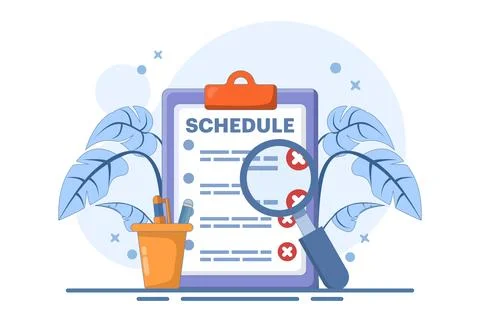 Rejected schedule concept. Schedule board with cross. 스톡 일러스트