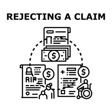 Rejecting insurance claim application process black concept Stock Illustration