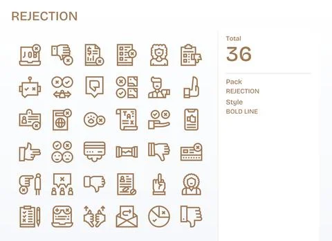 Rejection featuring 36 128x128 Vector Icons in Bold Line Design Stock Illustration