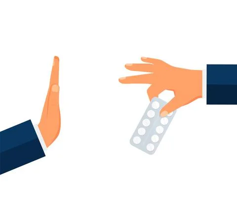 Rejection vector concept Hand of young man rejecting drug test with no gestur Stock Illustration