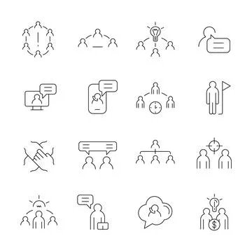 Related to teamwork vector line icon. Vector set Stock Illustration