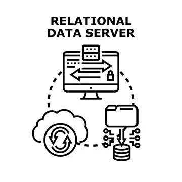 Relational data server system concept connecting Stock Illustration