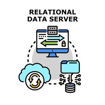 Relational data server system concept connecting Stock Illustration