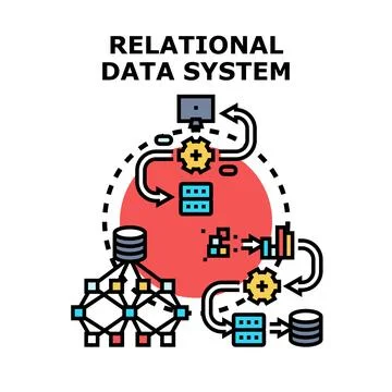 Relational data system processing information and connections Stock Illustration