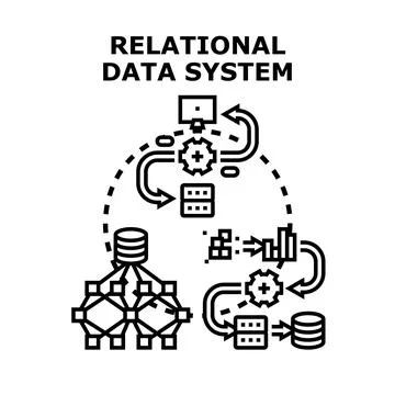 Relational data system processing information and connections Illustrazione stock