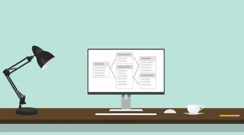 Relational database table on screen of computer Stock Illustration