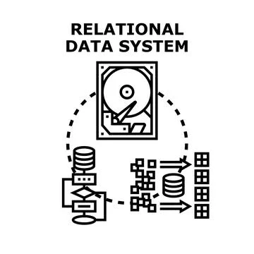 Relational databases architecture storing processing data system Illustrazione stock