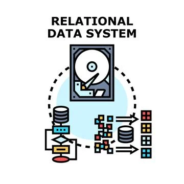 Relational databases architecture storing processing data system Stock Illustration