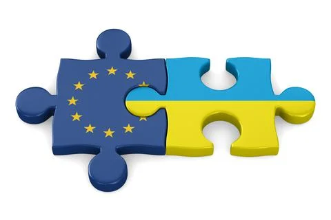 Relationship between Ukraine and EC on white background. Isolated 3D illustra Stock Illustration