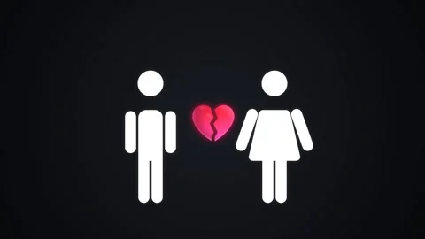 Relationship Breakup Concept with Broken Heart and Couple Icons 4K Stock Footage 339029182