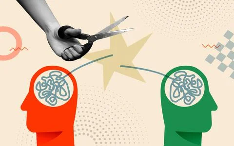 Relationship conflict concept with human hand in retro collage vector illus.. Ilustração Stock