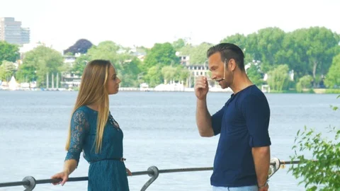 Relationship crisis - The man tries to apologize, but the woman does not accept Video stock 90348747